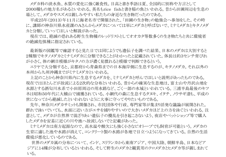 小網代の森と干潟を守る会,メダカ